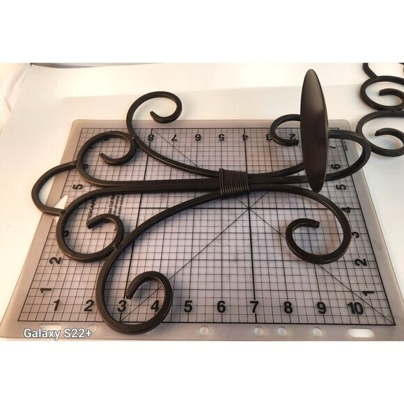 Iron Black Wall Sconce Candle Holders Set Of 2 Decorative Scroll Design 12" Tall - Picture 4 of 8
